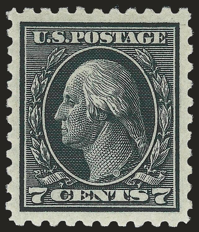 7c Black (469).> Mint N.H., intense shade and proof-like impression, perfectly centered with unusually wide margins><>^EXTREMELY FINE GEM. AN OUTSTANDING MINT NEVER-HINGED EXAMPLE OF THE 7-CENT PERF 10
UNWATERMARKED ISSUE, WHICH HAS BEEN GRADED SUP