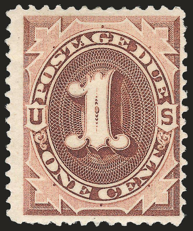 1c Deep Brown, Special Printing (J8).> Original gum, paper h.r. at top, beautiful intense shade and sharp proof-like impression, small light pencil note on gum<><>^VERY FINE EXAMPLE OF THE RARE ONE-CENT POSTAGE
DUE SPECIAL PRINTING.^<><>The 1c, 2