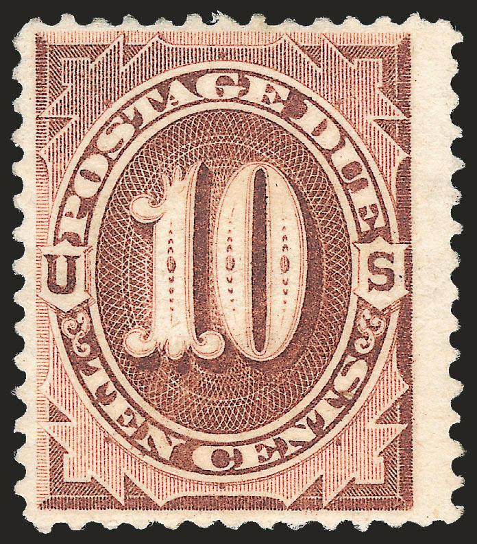 10c Deep Brown, Special Printing (J12).> Part original gum, intense shade and proof-like impression, wide margins<><>^VERY FINE EXAMPLE OF THE 10-CENT POSTAGE DUE SPECIAL PRINTING.^<><>It has been estimated that
no more than 174 examples of the 1