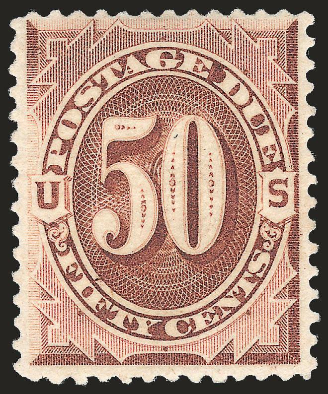50c Deep Brown, Special Printing (J14).> Original gum, lightly hinged, rich color, detailed impression<><>^FRESH AND VERY FINE EXAMPLE OF THE RARE 50-CENT POSTAGE DUE SPECIAL PRINTING.^<><>It has been estimated
that no more than 179 examples of t