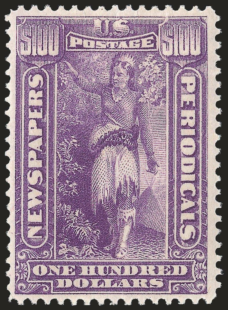 $100.00 Purple, 1895 Issue (PR113).>  Original gum, lightly hinged, deep rich color on bright paper<><>^VERY FINE AND CHOICE. A BEAUTIFUL ORIGINAL-GUM EXAMPLE OF THE $100.00 1895 UNWATERMARKED NEWSPAPER
ISSUE.^<><>With 2001 P.F. certificate