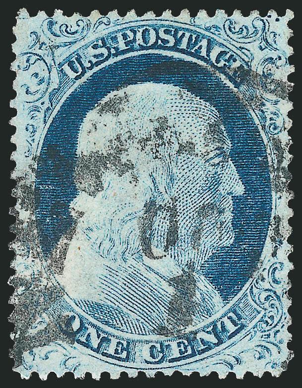 1c Blue, Ty. IV (23). Position 7R1L, the recut state of Type I Position 7R on Plate 1 Early,> typical late impression and exceptionally well-centered, light circular datestamp<><>^EXTREMELY FINE. A SUPERB EXAMPLE
OF THE SCARCE PERFORATED TYPE IV ON