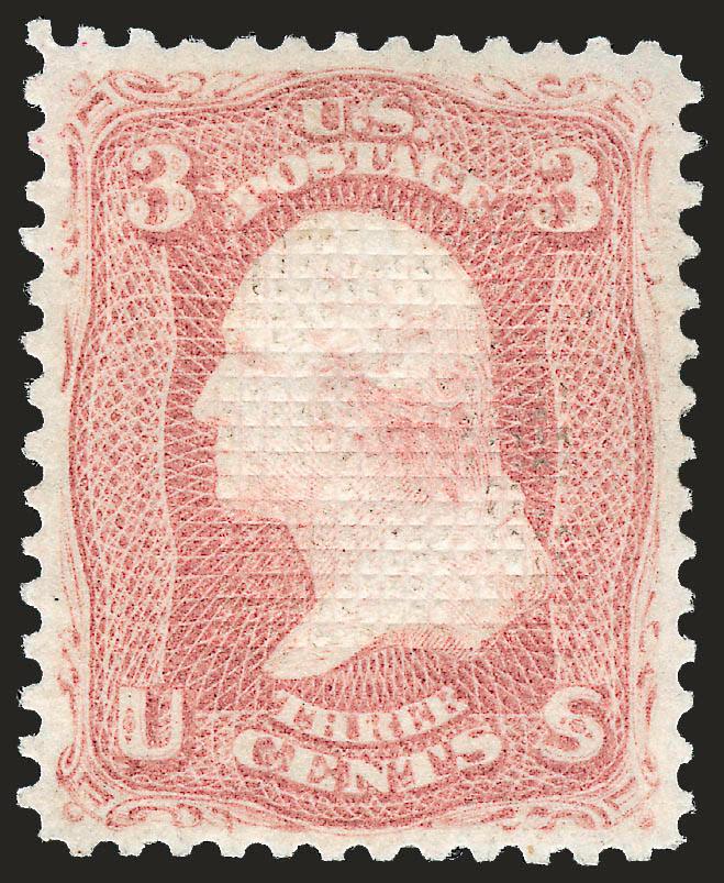 3c Rose, C. Grill (83).> Original gum, lightly hinged, clearly-defined grill which is easily visible from the front of the stamp, radiant color on post-office fresh paper, gorgeous centering with wide and
balanced margins<><>^EXTREMELY FINE GEM. A