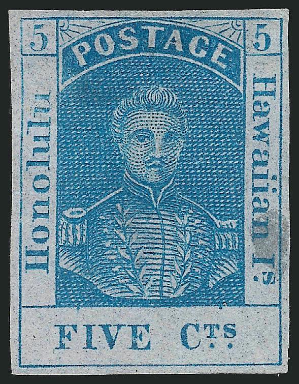 1857, 5c Blue, Thin White Wove, Thin Bluish Wove (8, 9).> Unused (no gum), first with three large margins and in at left, second with large even margins and toned spot at right, tiny flaws, Fine-Very Fine
appearance, first with copy of 1990 P.F. cert
