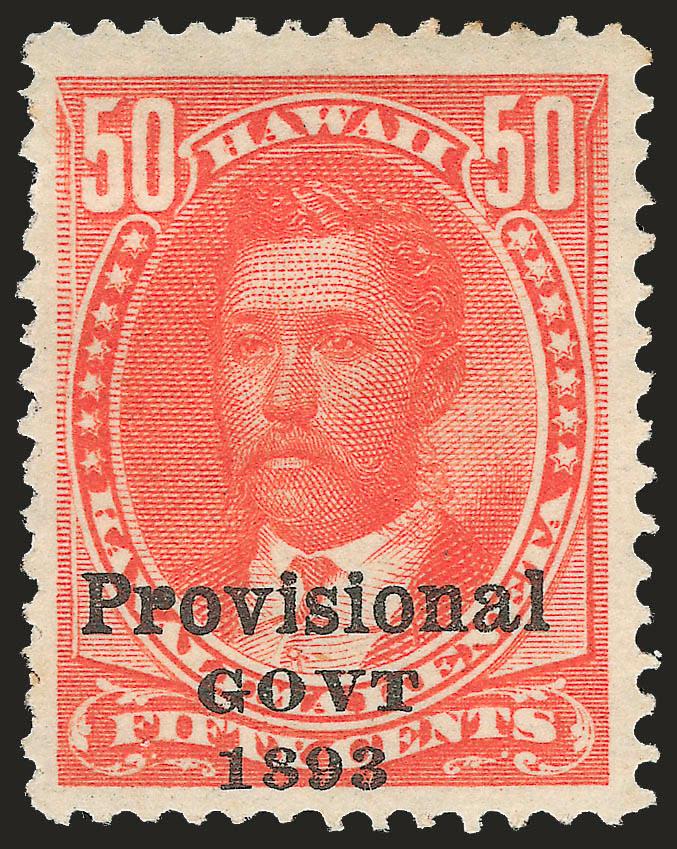 1893, 50c Red, Black Ovpt., No Period After Govt. (72b).> Original gum, h.r., brilliant color on crisp paper, Very Fine and choice