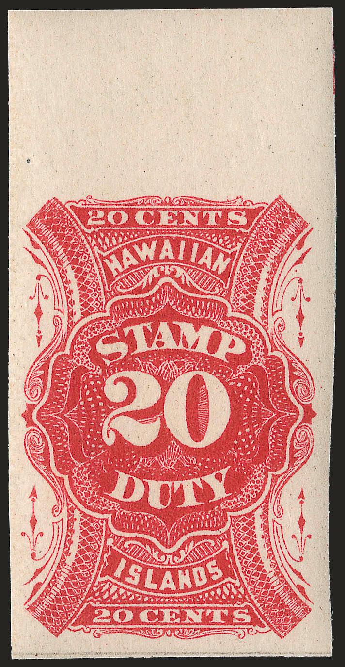 1894, 20c Red, Imperforate (R9a).> Slightly glazed original gum, large to huge margins incl. <sheet margin at top,> rich color, Extremely Fine
