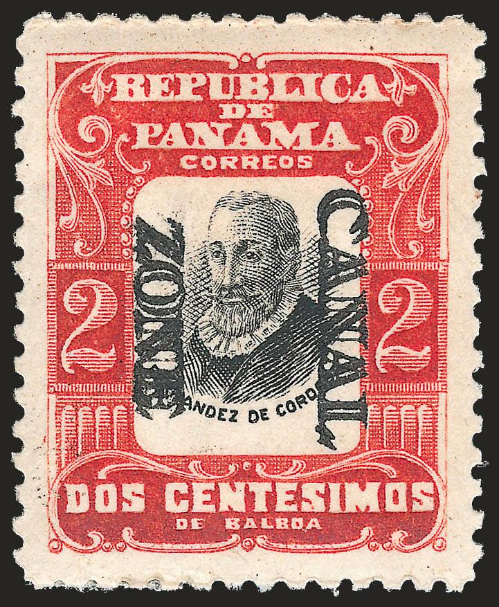 1906, 2c Red & Black, Ovpt. Reading Down, Double Ovpt. (23c).> Barely tropicalized original gum, brilliant colors, clear doubling of the overprint, well-balanced margins, Very Fine and choice, only 100 were
printed