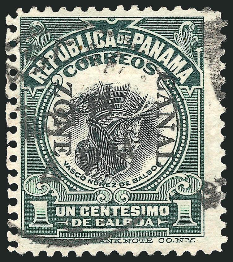 1909, 1c Dark Green & Black, Inverted Center and Ovpt. Reading Down (31a).> Neat strike of duplex datestamp, deep rich colors<><>^VERY FINE AND CHOICE. ONLY FOUR EXAMPLES OF THIS INVERT ARE RECORDED, AND ALL ARE
USED. ONE OF THE GREAT RARITIES OF C