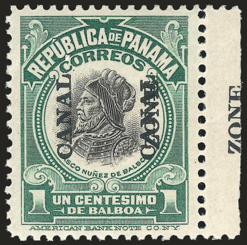 1921, 1c Light Green & Black, Canal Double (55f).> Original gum, lightly hinged, selvage at right with Zone, deep rich colors, almost perfectly centered with wide margins<><>^EXTREMELY FINE GEM. ONE OF THE
FINEST COPIES OF THIS DISTINCTIVE VARI