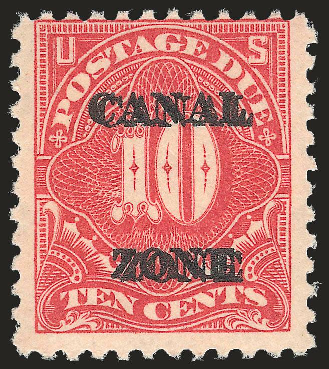 1925, 10c Rose Red, Postage Due, Double Ovpt. (J20c).> Single hinge mark, brilliant color, clear second overprint, three wide margins, Very Fine and choice, only one pane of 100 received the second
overprint