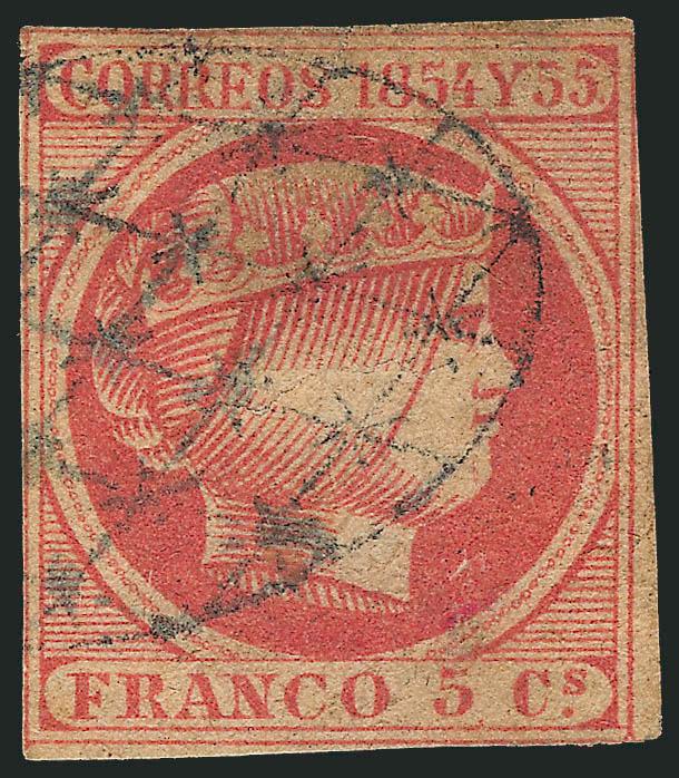 1855, 5c Vermilion, Redrawn (7).> Large margins to just in, rich color, neat strike of oval handstamp, few flaws, appears Fine