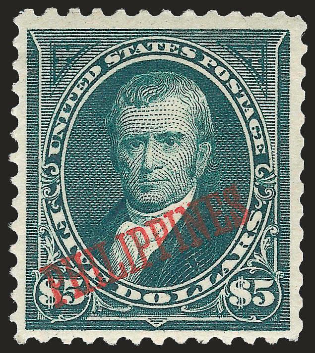 1901, $5.00 Dark Green (225).> Bright shade, scissors-separated perfs at right, light horizontal crease at top, Very Fine appearance