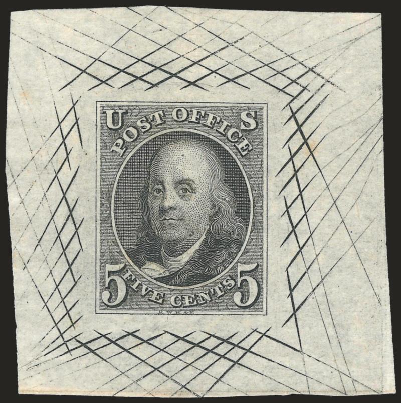 5c Black, Large Die Trial Color Proof on Bond (1TC).> 41 x 41mm with cross-hatching in die area, crisp impression, Very Fine, with 2008 P.F. certificate