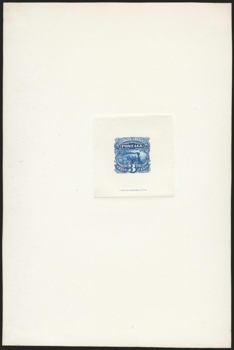 3c Ultramarine, Large Die Proof on India (114P1).> Die sunk on 127 x 191mm card, showing full die sinkage, imprint at bottom, deep shade, fresh and Very Fine