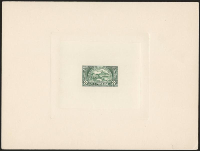3c American Bankers Association Issue, Large Die Proof on India (987P1 Unlisted)> Mounted on 202 x 152mm card with full die sinkage, with blue control no., engravers stock proof handstamp and authorization
initials on back, minor corner bend, Very