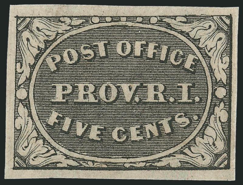 Providence R.I., 5c Gray Black (10X1).> Unused (no gum), large margins to full, crisp impression, Very Fine, with 2007 P.F. certificate, Scott Retail as with gum