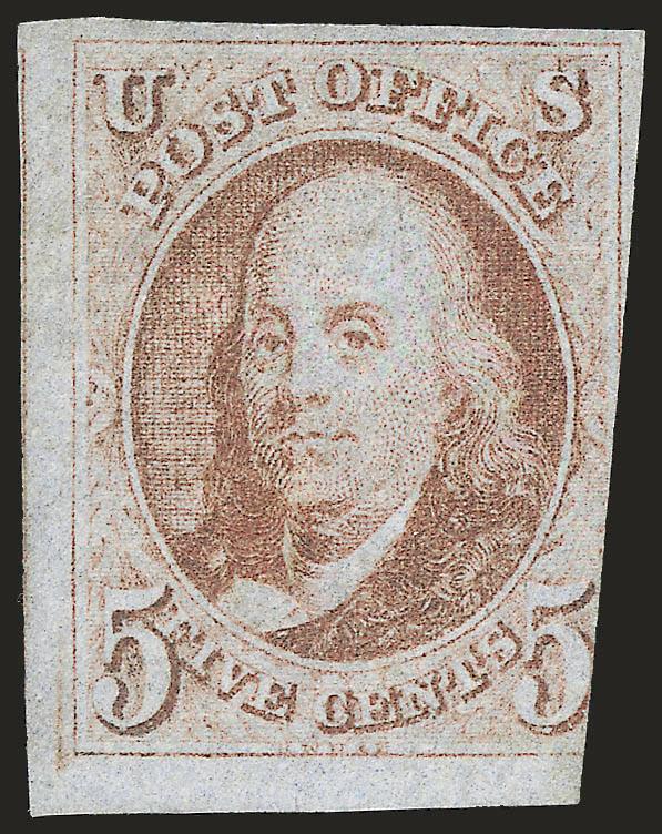 5c Brown Orange (1d).> Three large to huge margins, large to cutting in at right, excellent color, ms. cancel removed, Very Good, with 2005 P.F. certificate, Scott Retail as handstamp cancel