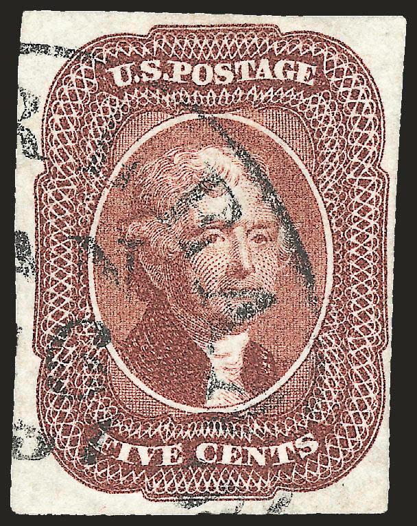 5c Red Brown (12).> Large margins to full, bright color, neat strike of New Orleans circular datestamp, fresh and Very Fine, ex Mayer