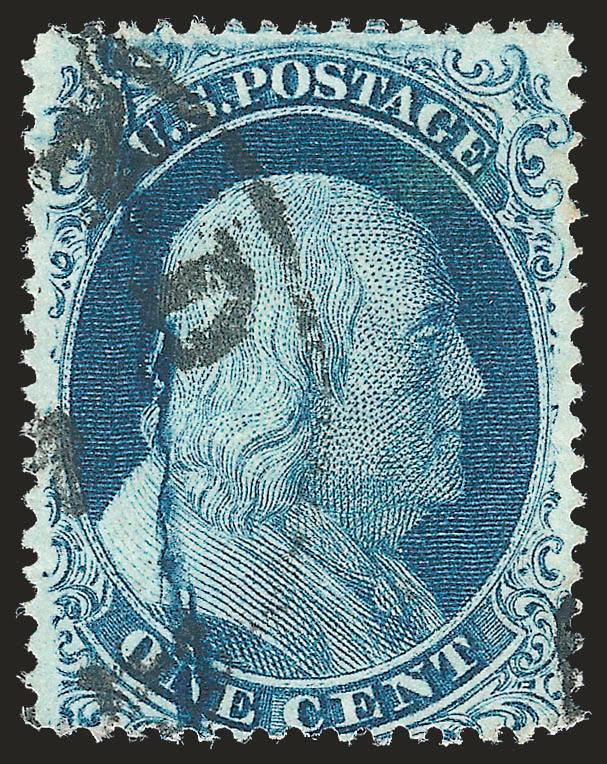 1c Blue, Ty. II, Cracked Plate (20).> Position 23L2, deep rich color with a clearly defined vertical crack, attractively centered, partial circular datestamp, Fine, scarce