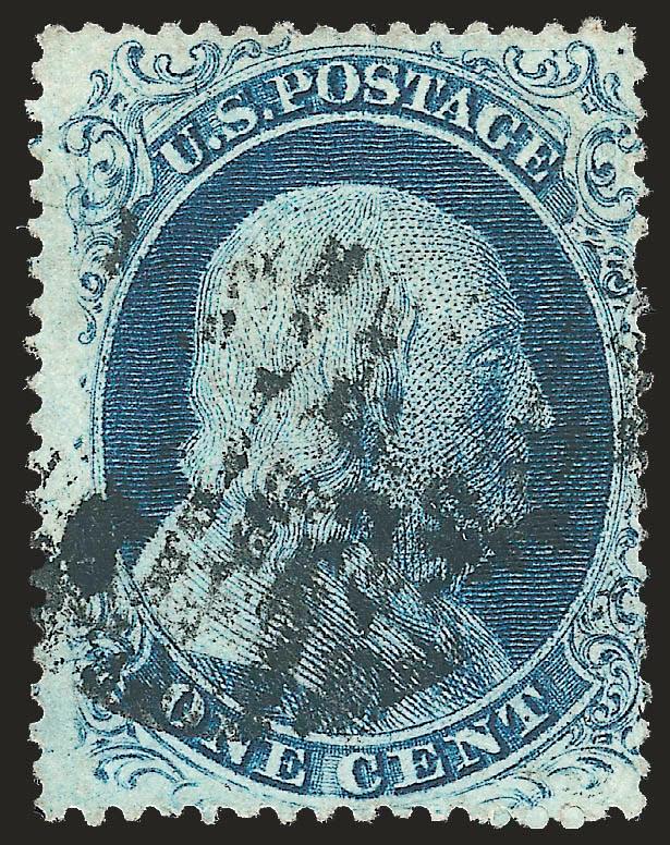 1c Blue, Ty. II (20).> Position 10R4, <double transfer,> grid cancel, short perf right and minor light staining, otherwise Fine, this is the only double transfer on Plate 4 (see Neinken, p. 270), a significant
variety for the specialist, ex Neinken