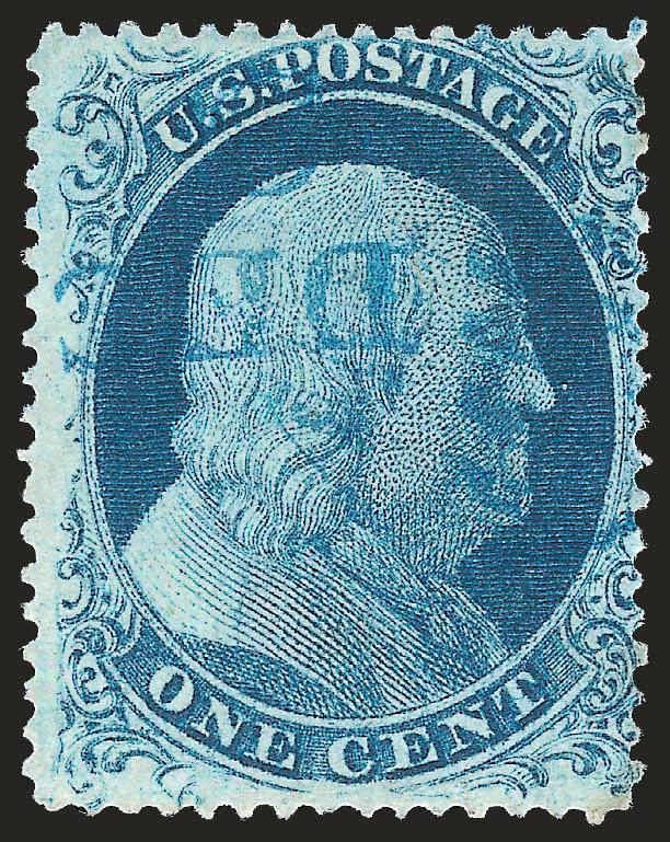 1c Blue, Ty. III (21).> Position 48L4, marvelous deep rich color, light <blue> circular datestamp, perfs slightly in, Fine and attractive, with 2009 P.S.E. certificate
