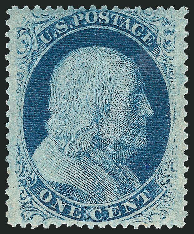 1c Blue, Ty. V (24). Mint N.H.,> choice margins and centering, fresh and Extremely Fine, with 2009 P.S.E. certificate (XF 90 SMQ $1,100.00), Scott Retail as hinged, SMQ value as Mint N.H.