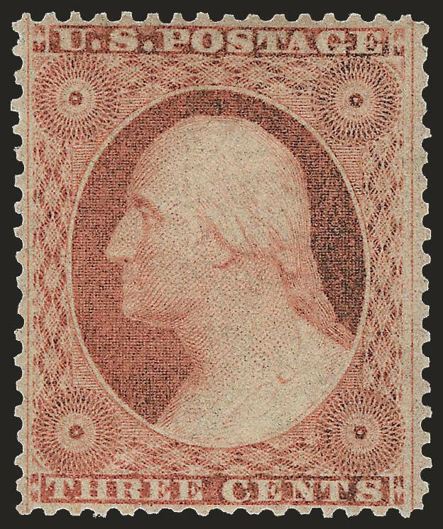 3c Dull Red, Ty. III (26). Mint N.H.,> rich color, well-balanced margins, Extremely Fine, with 2008 P.S.E. certificate (XF 90 SMQ $570.00), Scott Retail as hinged
