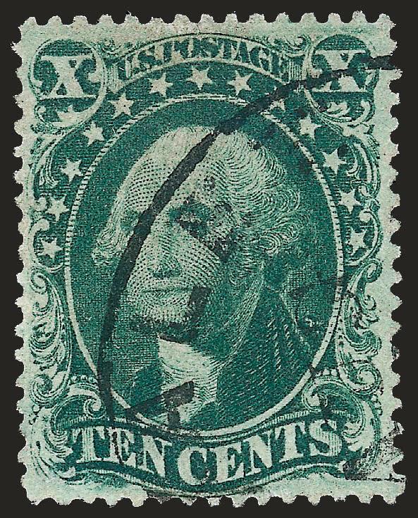 10c Green, Ty. IV (34).> Position 64L1, <recut at top and bottom,> pretty color, well-balanced margins, neat strike of circular datestamp, deceptively reperfed at top, Extremely Fine appearance, with clean 1994
P.F. certificate and 2008 P.S.E. certif