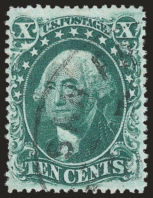 10c Green, Ty. IV (34).> Position 65L1, recut at top, unusually well-centered, deep rich color, light San Francisco circular datestamp, couple nibbed perfs, otherwise Very Fine and choice