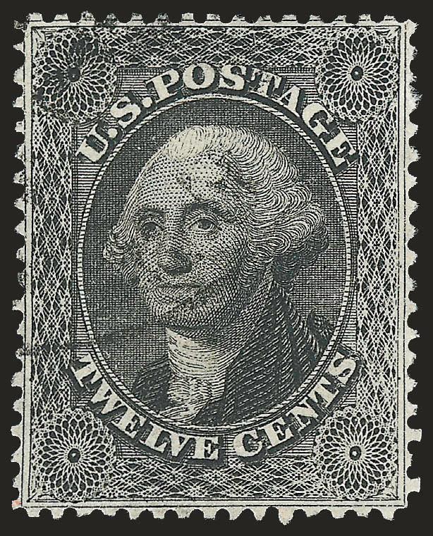 12c Black, Plate 1 (36).> Well-balanced margins, bright shade, unobtrusive strike of circular datestamp, purple ms. initials on back, Extremely Fine, with 2007 P.S.E. certificate