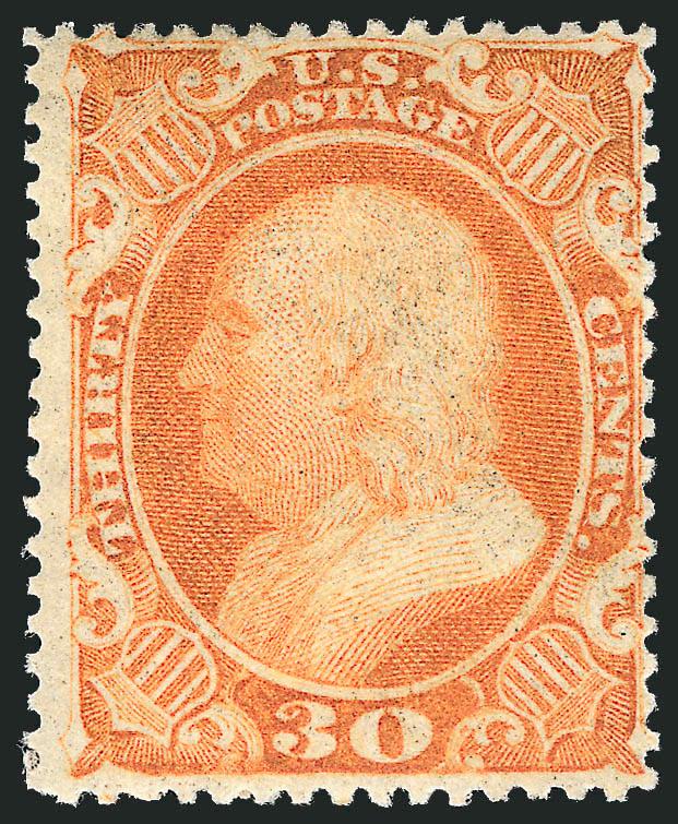 30c Orange (38).> Original gum, vivid color, fresh and Fine, with 1990 P.F. certificate showing selvage at left