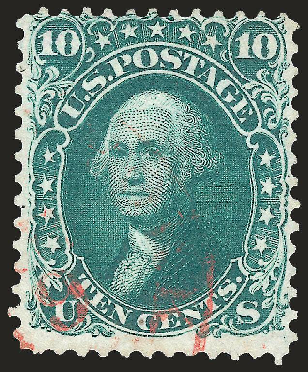 10c Dark Green, First Design (62B).> Wonderful intense color, face-free partial <red> circular datestamp, Fine, with 2009 P.S.E. certificate