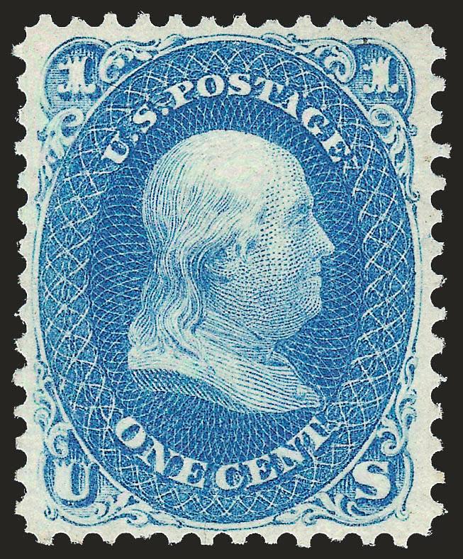 1c Blue (63). Mint N.H.,> vivid color, clear impression, fresh and crisp. Very Fine, with 2009 P.S.E. certificate, Scott Retail as hinged