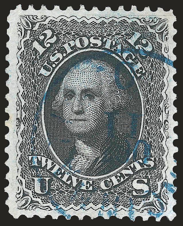 12c Black (69).> Choice wide margins and exceptionally well-centered, sharp impression, neat <blue> circular datestamp, Extremely Fine, with 2009 P.S.E. certificate (XF 90 SMQ $350.00)