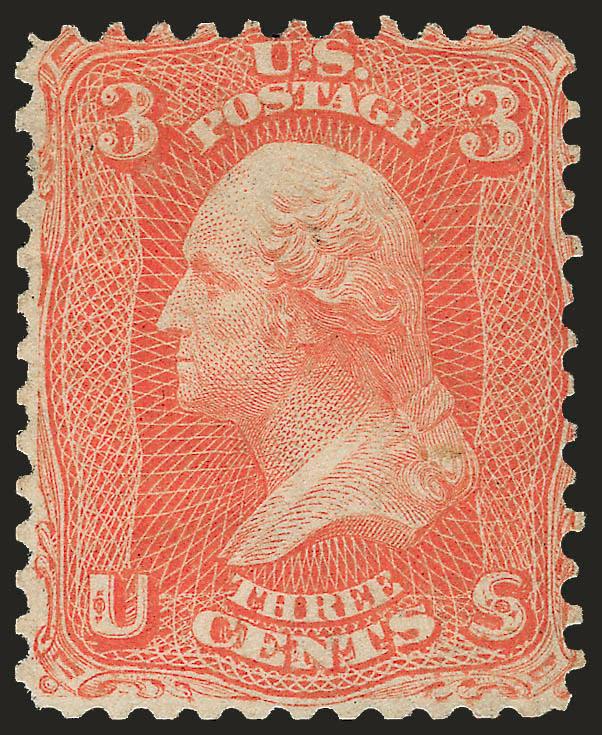 3c Scarlet (74).> Unused (no gum), reperfed on at least two sides and creased, we are struggling to find something good to say about this stamp -- its rare and its real -- with 1960 P.F. certificate, Scott
Retail as original gum
