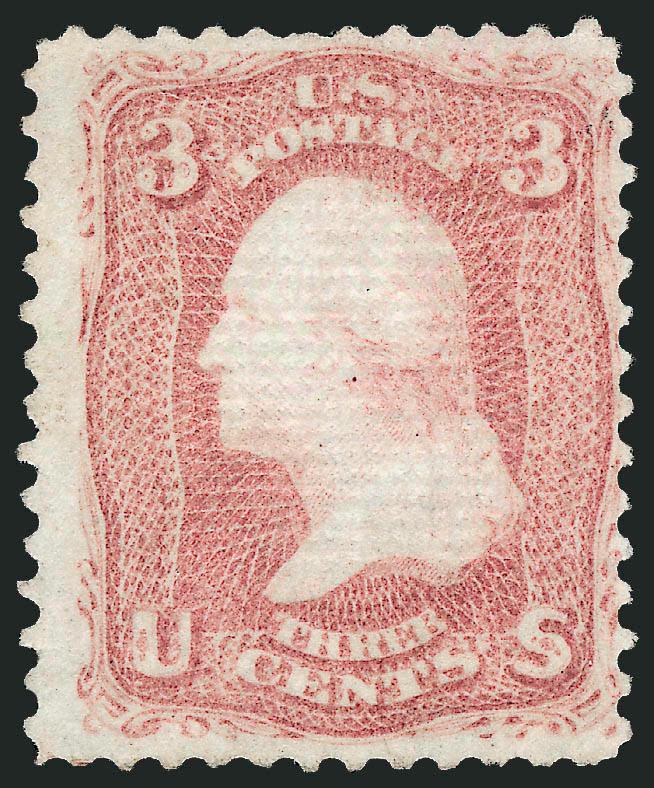3c Rose, Z. Grill (85C).> Unused (no gum), shorter perfs top center and bottom, otherwise about Fine for the issue, difficult stamp to find in unused condition, with 2008 P.S.E. certificate