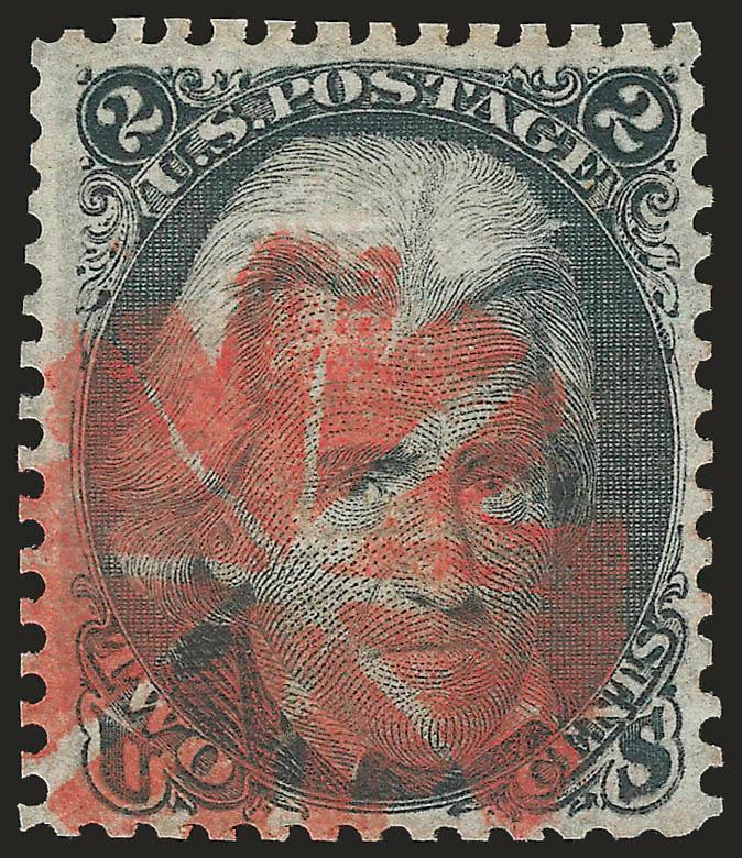 2c Black, F. Grill (93).> Choice margins and centering, clear impression with a <bright red circle of Vs cancel,> Extremely Fine, with 2009 P.S.E. certificate (VF-XF 85 SMQ $125.00 with ordinary cancel)