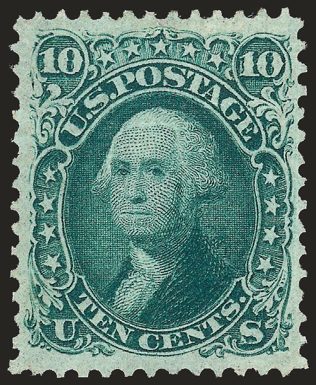 10c Yellow Green, F. Grill (96).> Unused (regummed), deep rich color, wide margins, Extremely Fine, with 1989 and 2003 P.F. certificates as original gum and 2008 P.S.E. certificate as regummed (VF-XF 85 SMQ
$1,450.00), in our opinion, it is very pos