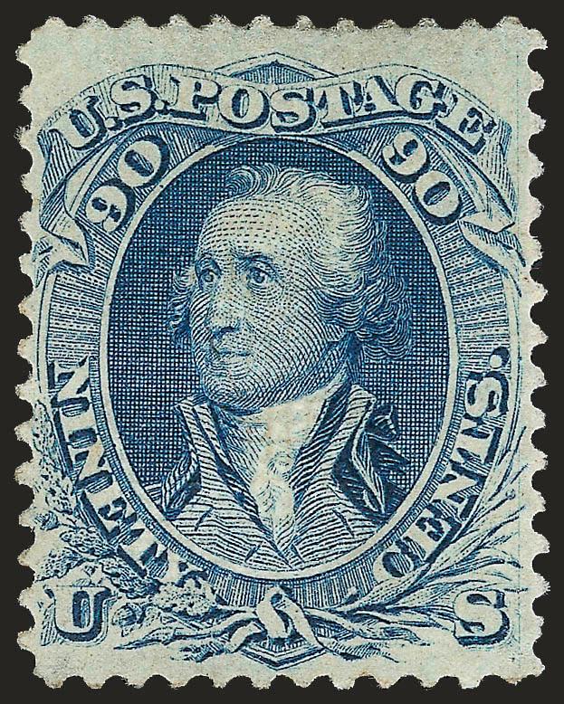 90c Blue, F. Grill (101).> Original gum, attractive bright color and clear impression, faint horizontal crease and reperfed at right, Very Fine appearance, rare unused stamp, especially with original
gum