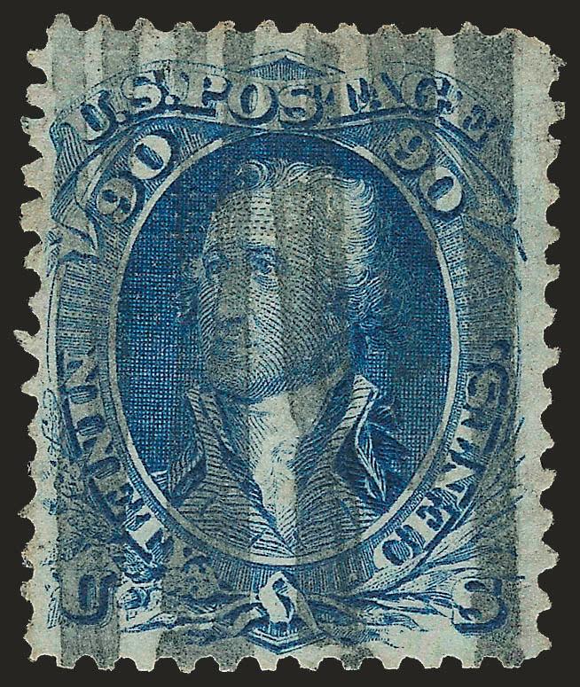 90c Blue, F. Grill (101).> Well-centered, thick bars cancel as often seen on this value, expertly reperfed at bottom, Very Fine appearance, with 2009 P.F. certificate