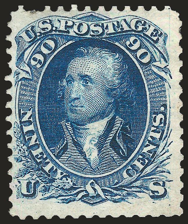 90c Blue, Re-Issue (111).> Unused (no gum), pulled perf at top, otherwise Fine, affordable example of this rare stamp, only 317 issued