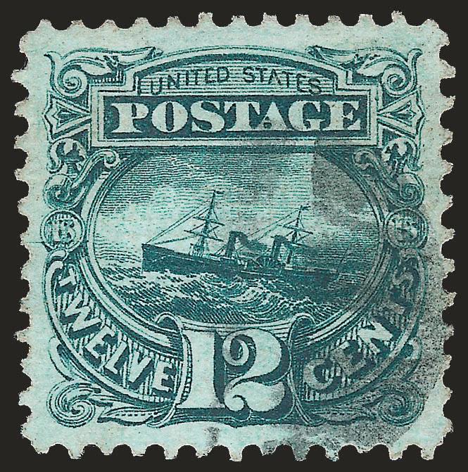 12c Green (117).> Almost perfectly centered, rich color, light quartered cork cancel, Extremely Fine