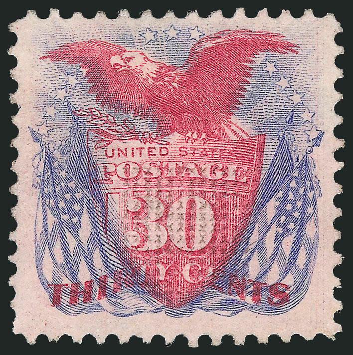 30c Ultramarine & Carmine (121).> Part original gum, choice centering with wide margins, bright colors<><>^VERY FINE EXAMPLE OF THE 30-CENT 1869 PICTORIAL ISSUE.^<><>With 1981 P.F. certificate as disturbed
original gum Scott Retail as no gum is