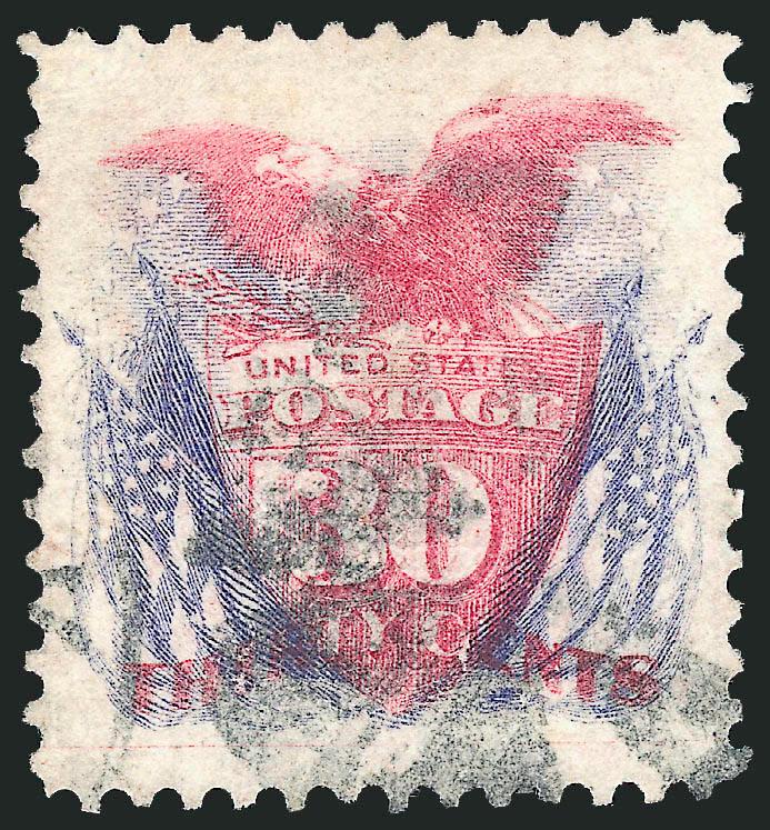 30c Ultramarine & Carmine (121).> Jumbo margins, bright color on crisp paper, cork cancel, Extremely Fine, a stamp of massive proportions, with 2007 P.S.E. certificate (XF 90 Jumbo SMQ $1,250.00 as 90,
$3,500.00 as 95)
