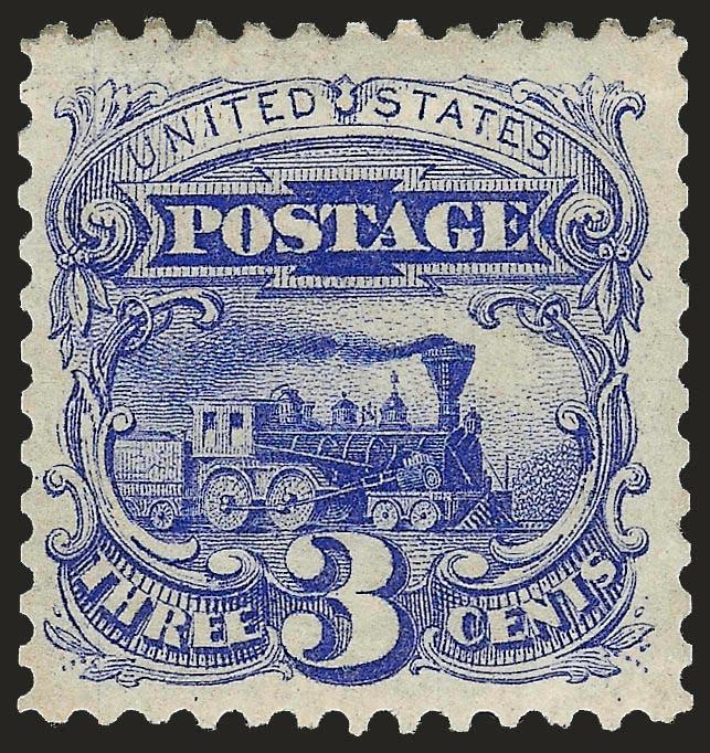 3c Blue, Re-Issue (125).> Original gum, lightly hinged, rich color and detailed impression<><>^VERY FINE ORIGINAL-GUM EXAMPLE OF THE 3-CENT 1869 PICTORIAL RE-ISSUE.^<><>With 2008 P.S.E. certificate