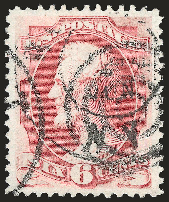 6c Carmine, Grill (137).> I. Grill, clear grill points, bright color and almost perfect centering, target cancel and double-circle datestamps, Extremely Fine, with 2004 P.F. and 2005 P.S.E. certificates (XF 90
SMQ $1,100.00), certificates do not spe
