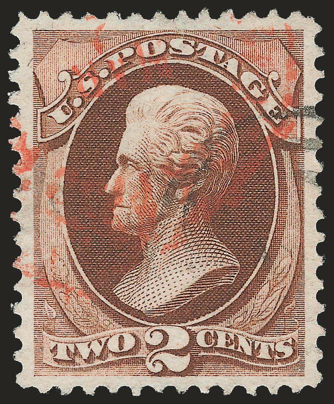 2c Red Brown (146).> Wide balanced margins and essentially perfectly centered, bright color, red and black cancels, Extremely Fine Gem, very conservatively graded considering both the centering and the cancels,
with 2008 P.S.E. certificate (XF-Superb