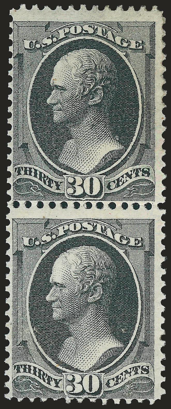 30c Black (154).> Vertical pair, original gum, top stamp barely hinged if at all, reperfed at left, otherwise Fine, rare multiple