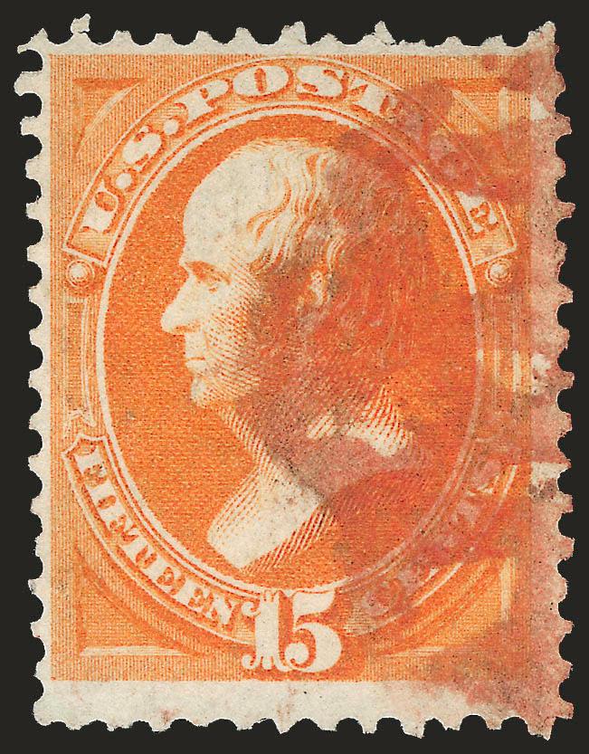 15c Yellow Orange, Ribbed Paper (163 var).> Clearly showing the variety, radiant color, bold strike of <red New York Foreign Mail> cancel, Very Fine, with 2004 P.F. certificate, undercatalogued in Scott