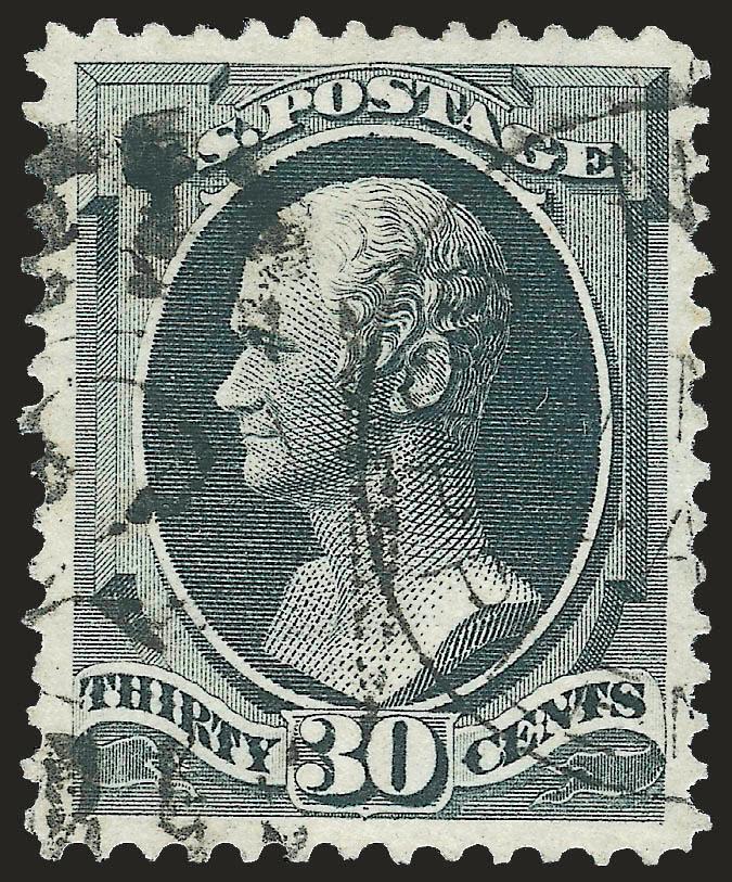30c Gray Black (165).> Choice centering with wide and balanced margins, deep greenish shade on crisp paper, <New York Supplementary Mail Type F cancel>, Extremely Fine, with 1992 P.F. and 2007 P.S.E.
certificates (XF-Superb 95 SMQ $840.00), only thr